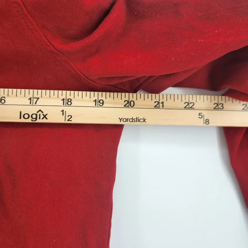 Market & Spruce Jacket Red Hood Stand Collar Zip Snap Long Sleeve Pockets Size M - Picture 5 of 6